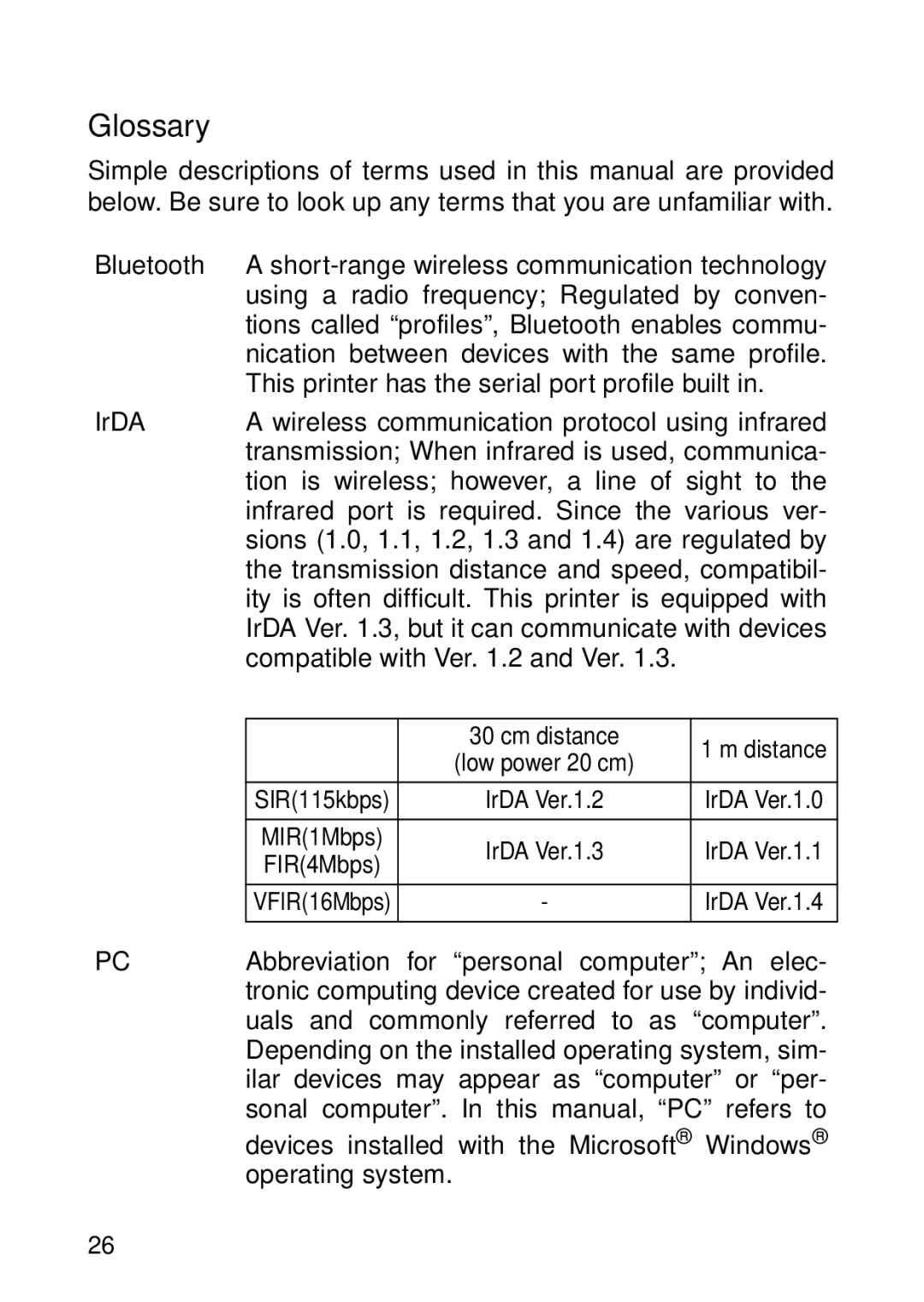 Brother MW-260 appendix Glossary 