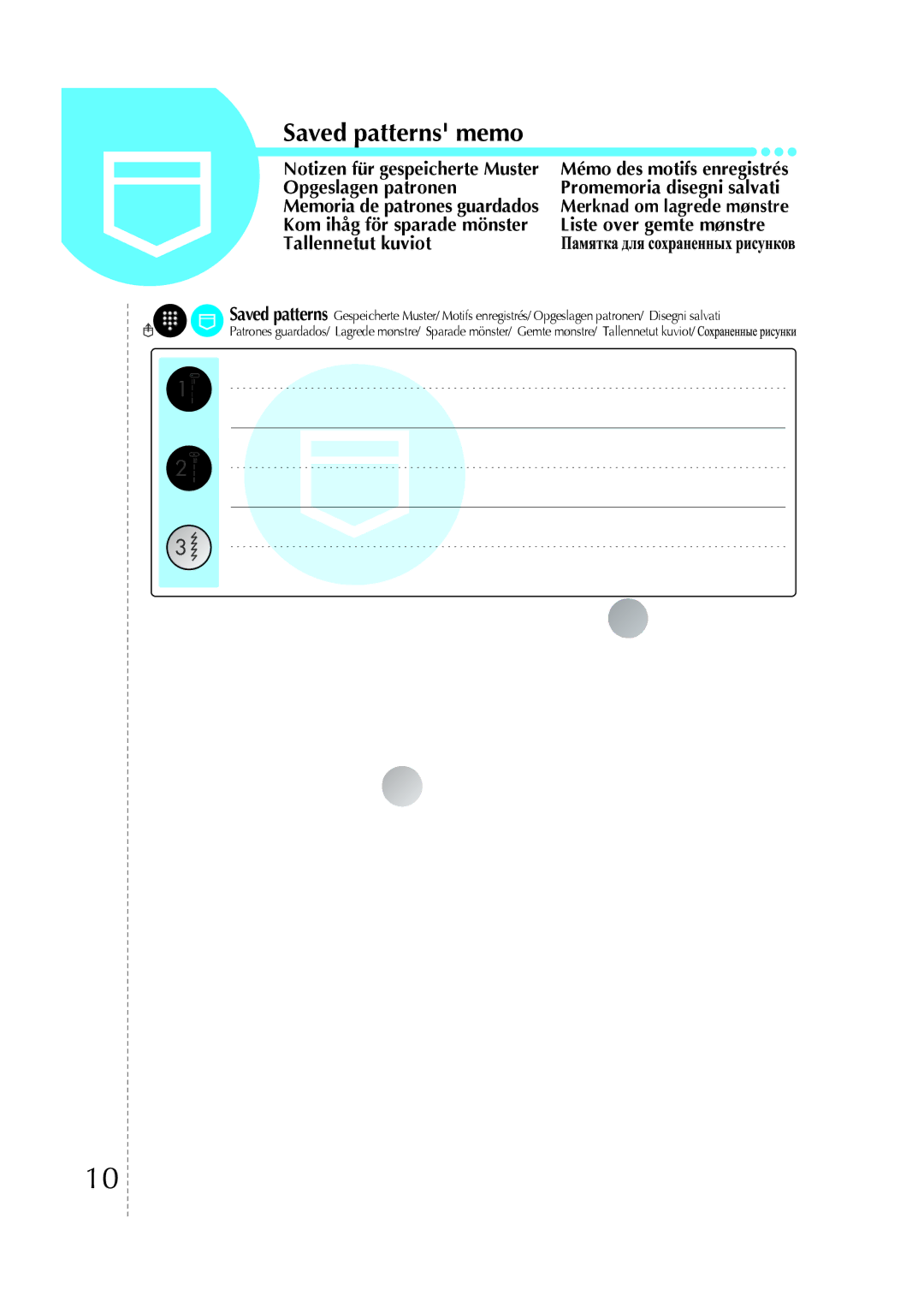 Brother NS-50 manual Saved patterns memo 