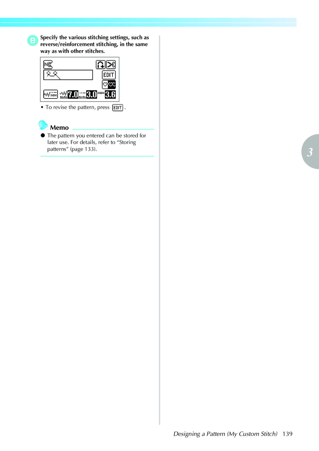 Brother NV1200 operation manual To revise the pattern, press, Patterns 