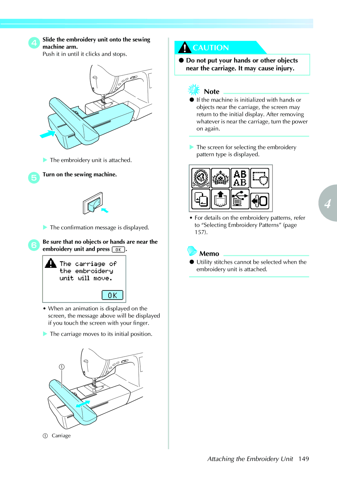 Brother NV1200 operation manual Attaching the Embroidery Unit, Slide the embroidery unit onto the sewing machine arm 