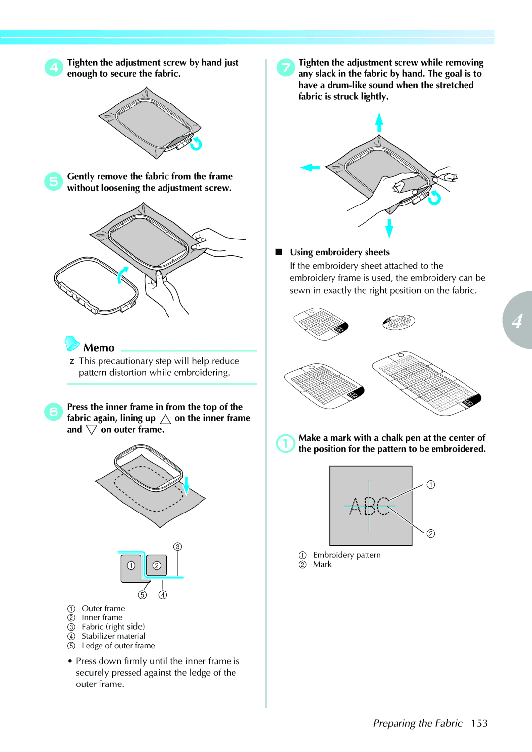 Brother NV1200 operation manual Embroidery pattern Mark 