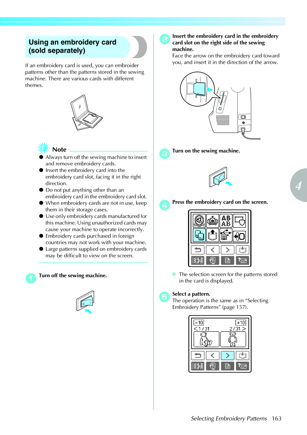 Brother NV1200 operation manual Using an embroidery card sold separately, ESelect a pattern 