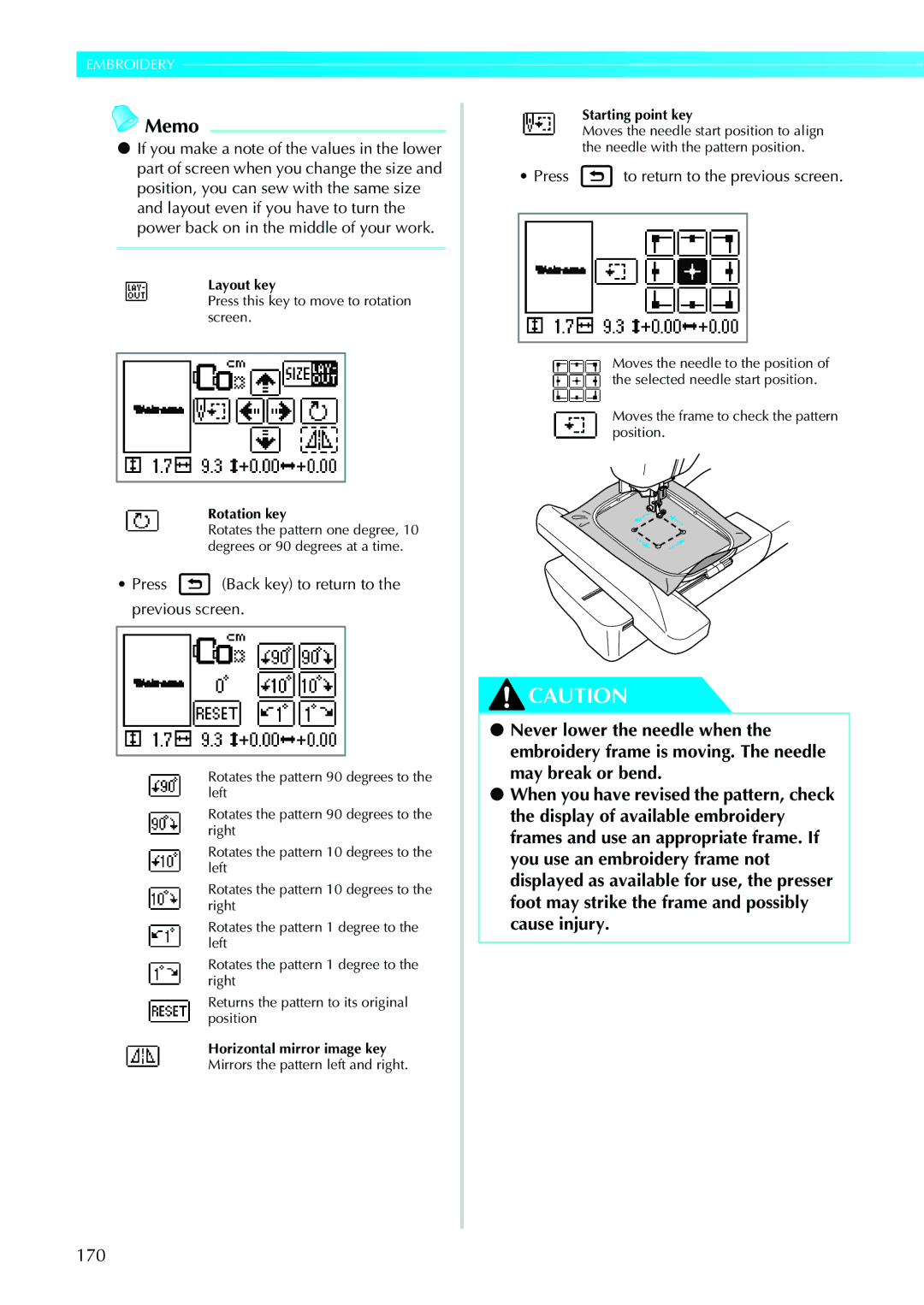 Brother NV1200 170, Press Back key to return to the previous screen, Press to return to the previous screen 