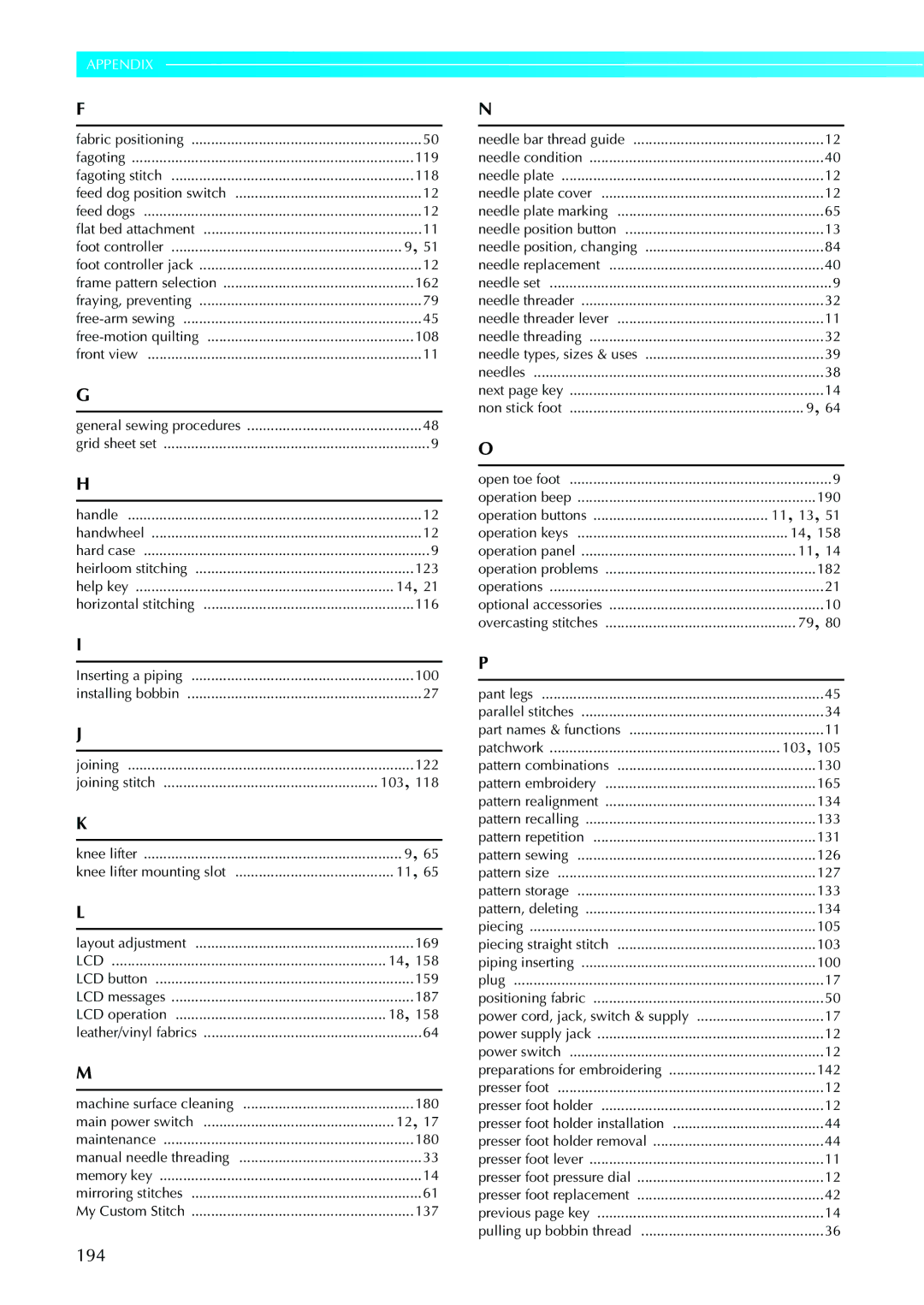 Brother NV1200 operation manual 194, 118 