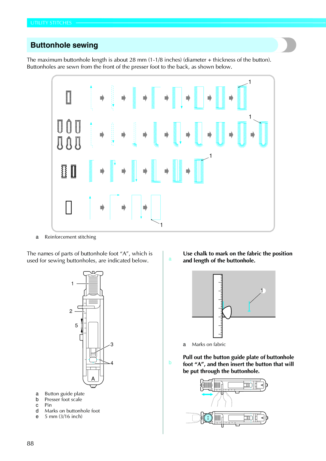 Brother NV1200 operation manual Buttonhole sewing 