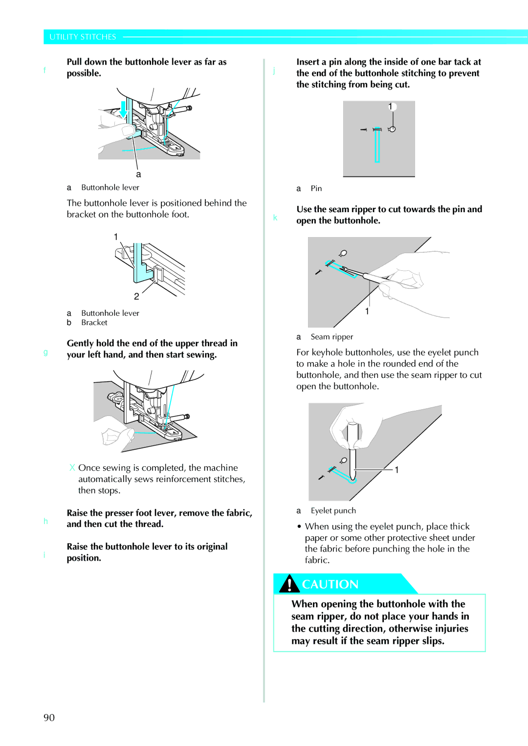 Brother NV1200 operation manual FPullpossible.down the buttonhole lever as far as 