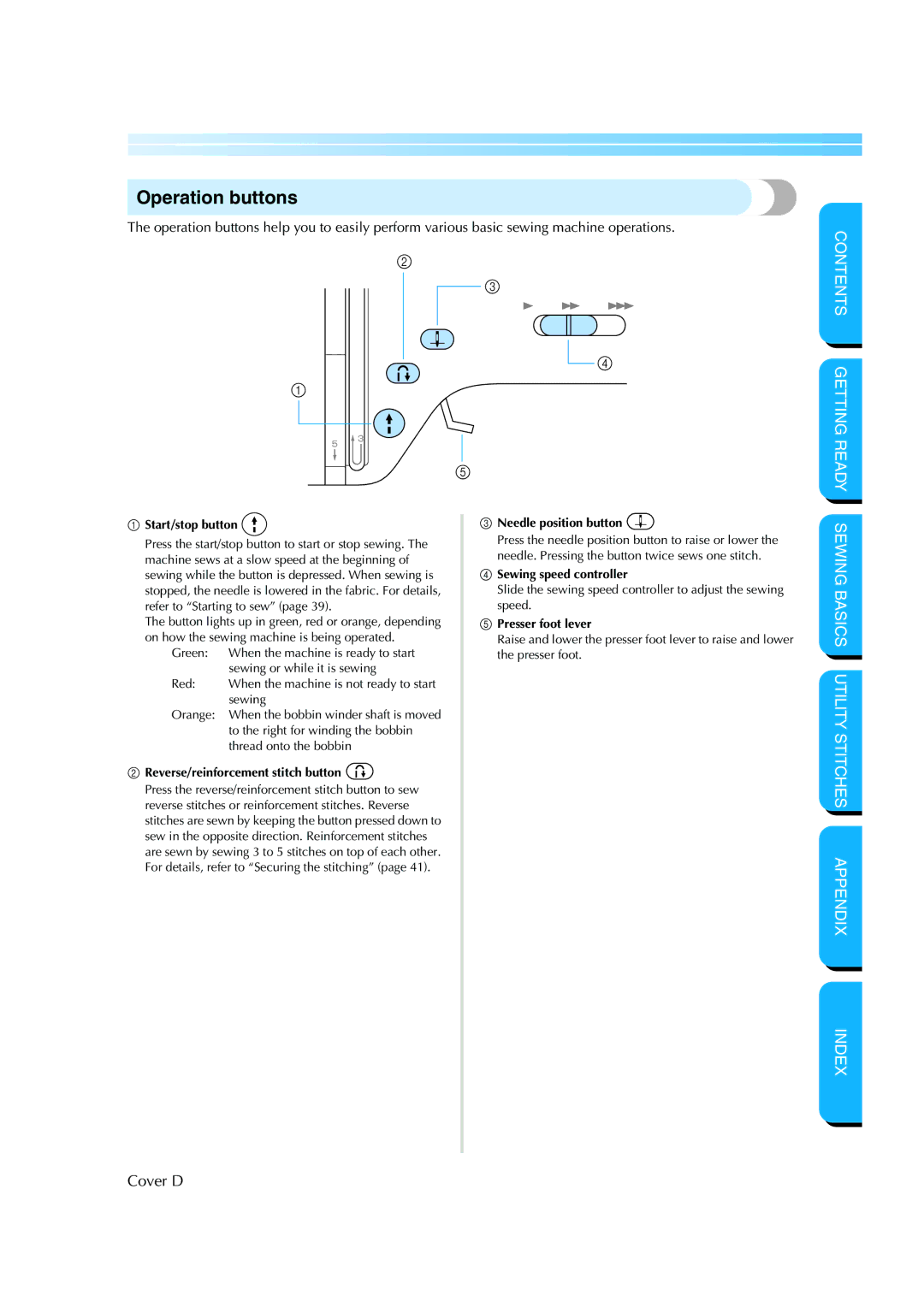 Brother NX 200 manual Operation buttons, Contents Getting Ready 