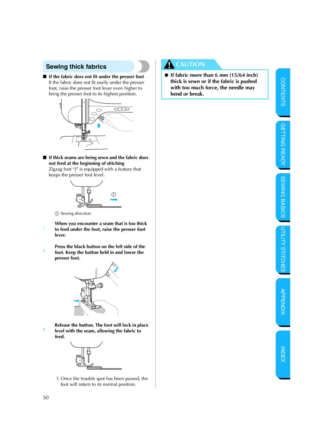 Brother NX 200 manual Sewing thick fabrics 