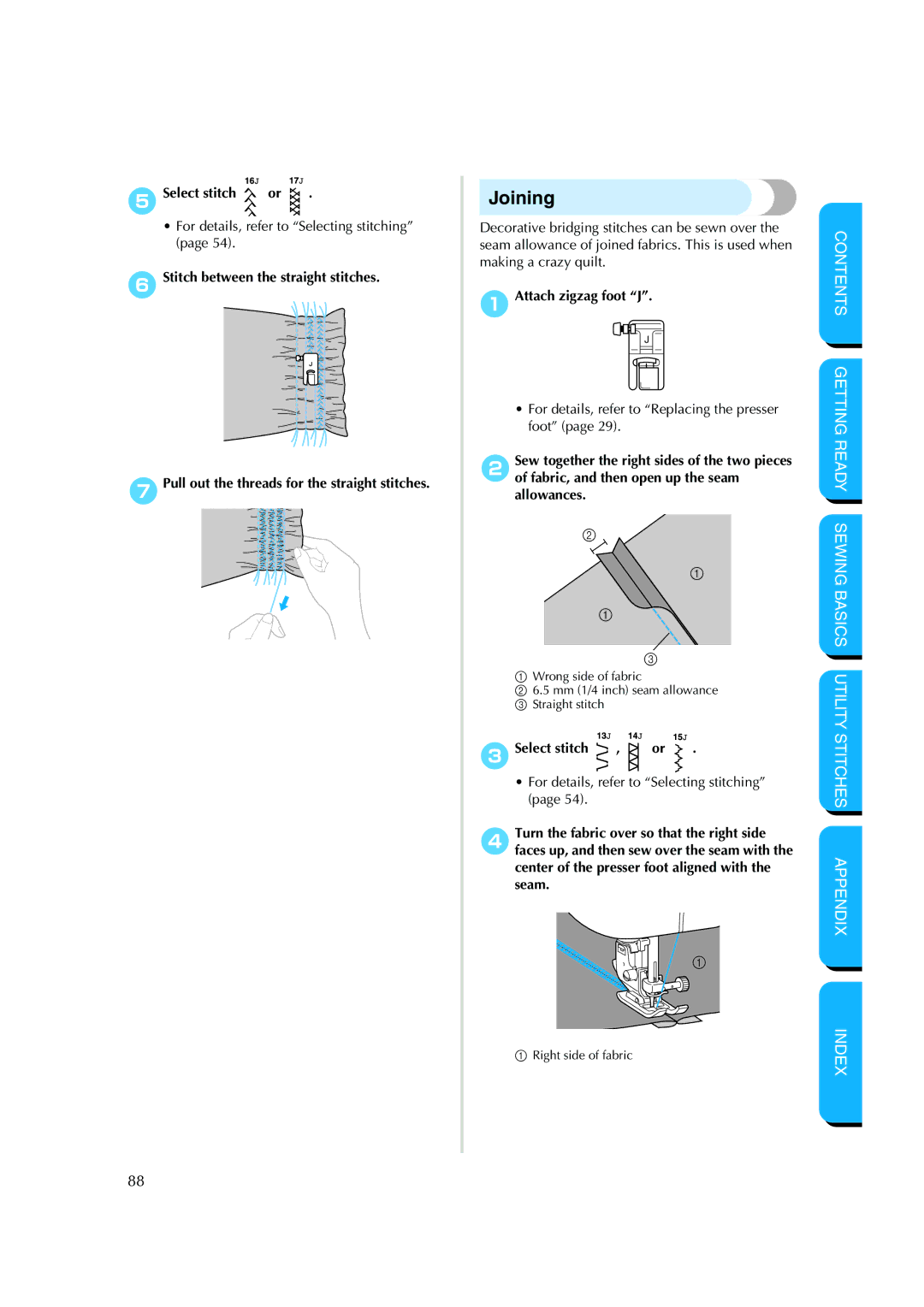 Brother NX 200 manual Joining, 5Select stitch or, 3Select stitch , or 