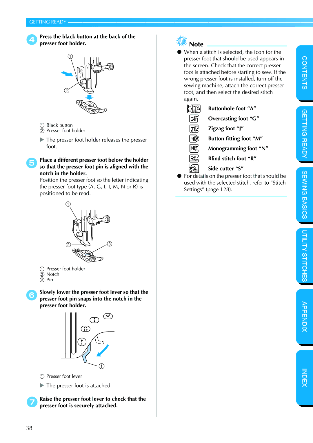 Brother NX 400 manual Presser foot holder releases the presser foot 