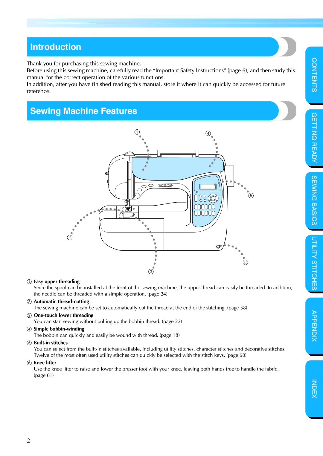 Brother NX 400 manual Introduction, Sewing Machine Features 