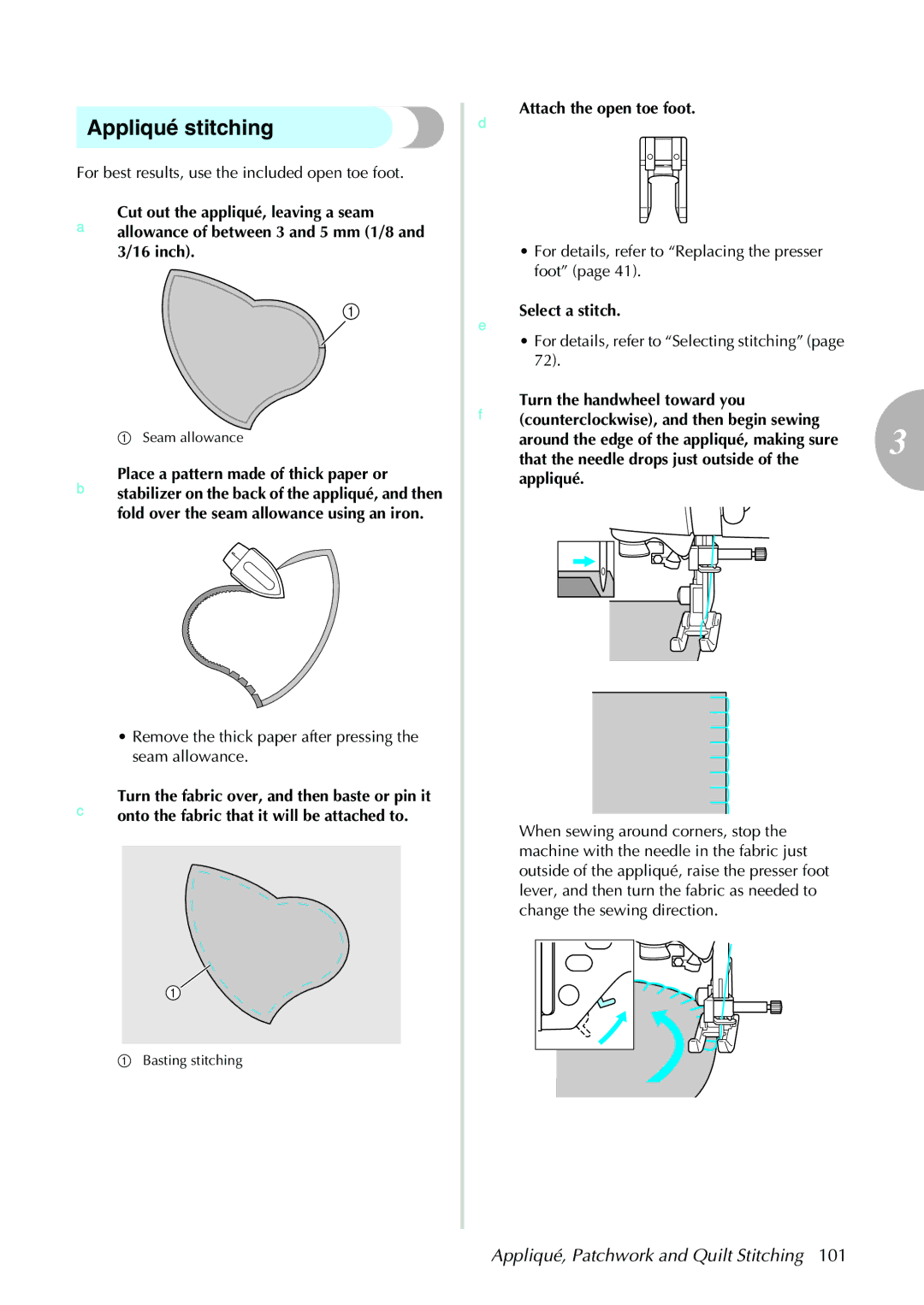 Brother NX-450, N5V operation manual Appliqué stitching, Select a stitch 