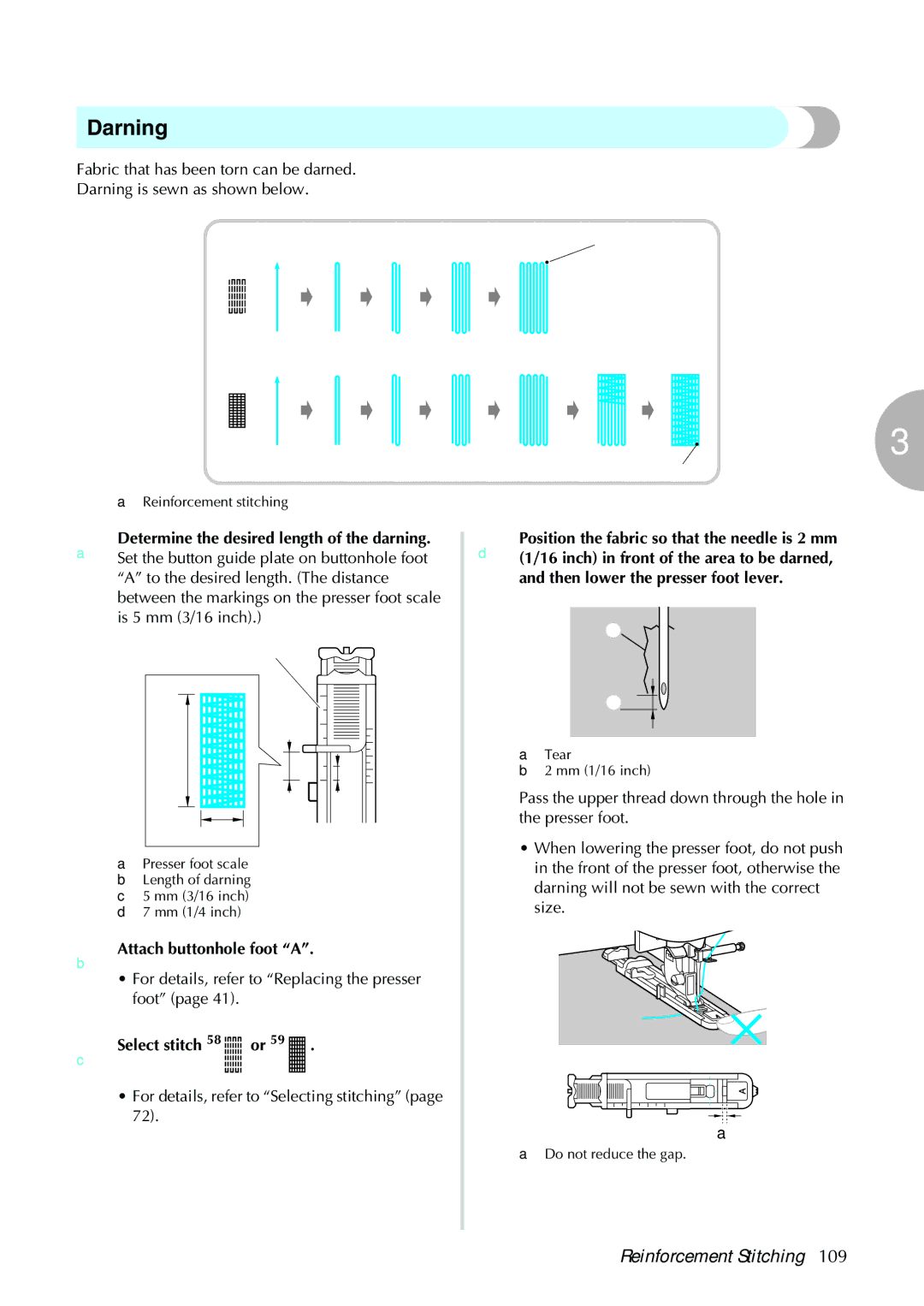 Brother NX-450, N5V operation manual Darning, CSelect stitch 58 or 