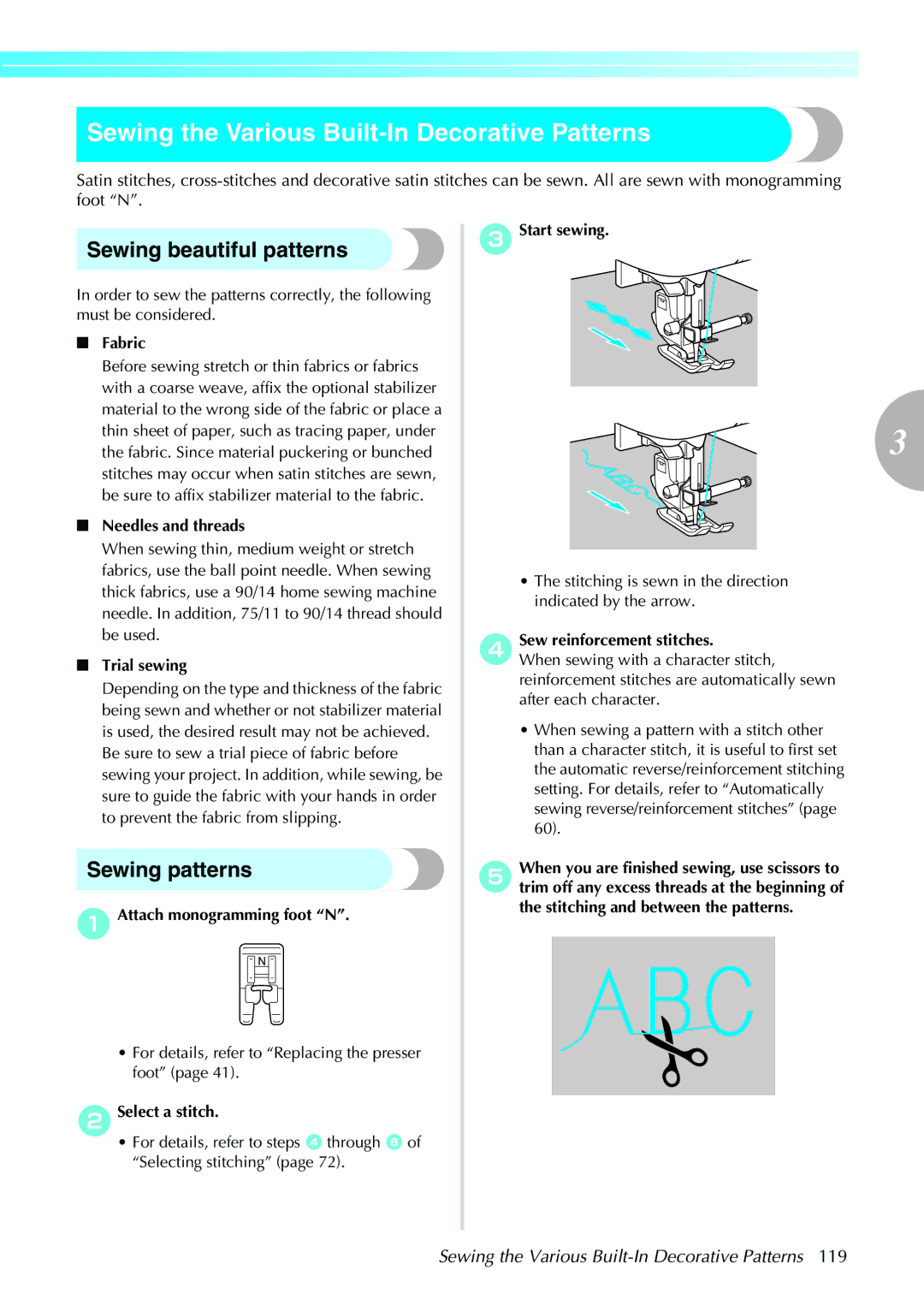 Brother NX-450, N5V Sewing the Various Built-In Decorative Patterns, Sewing beautiful patterns, Sewing patterns 