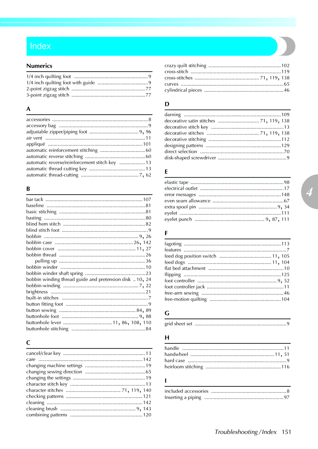 Brother NX-450, N5V operation manual Index 