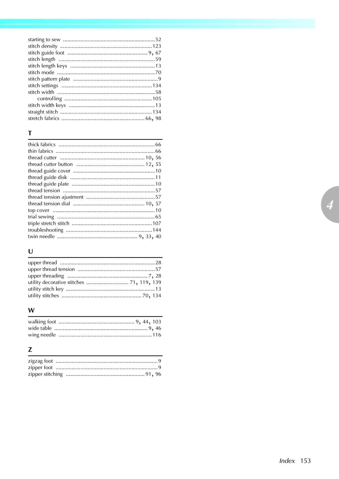 Brother NX-450, N5V operation manual Index 