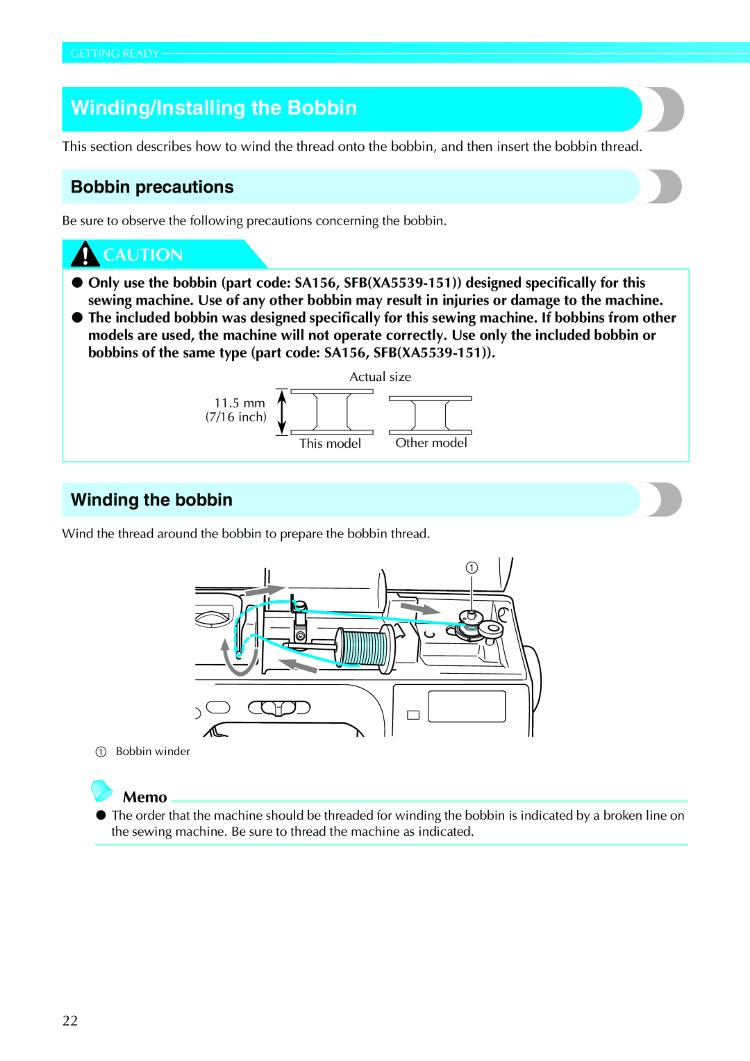 Brother N5V, NX-450 operation manual Winding/Installing the Bobbin, Bobbin precautions, Winding the bobbin 