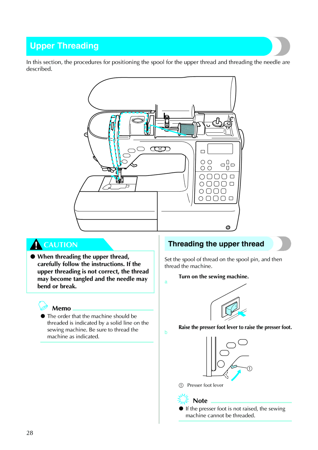 Brother N5V, NX-450 operation manual Upper Threading, Threading the upper thread 