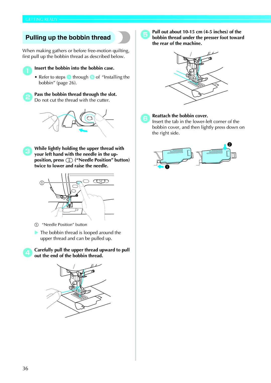 Brother N5V, NX-450 operation manual Pulling up the bobbin thread, Insert the bobbin into the bobbin case 