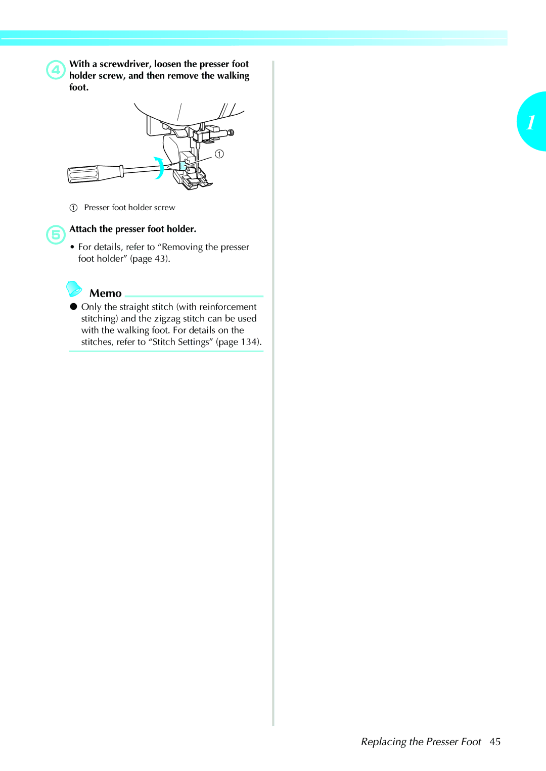 Brother NX-450, N5V operation manual EAttach the presser foot holder 