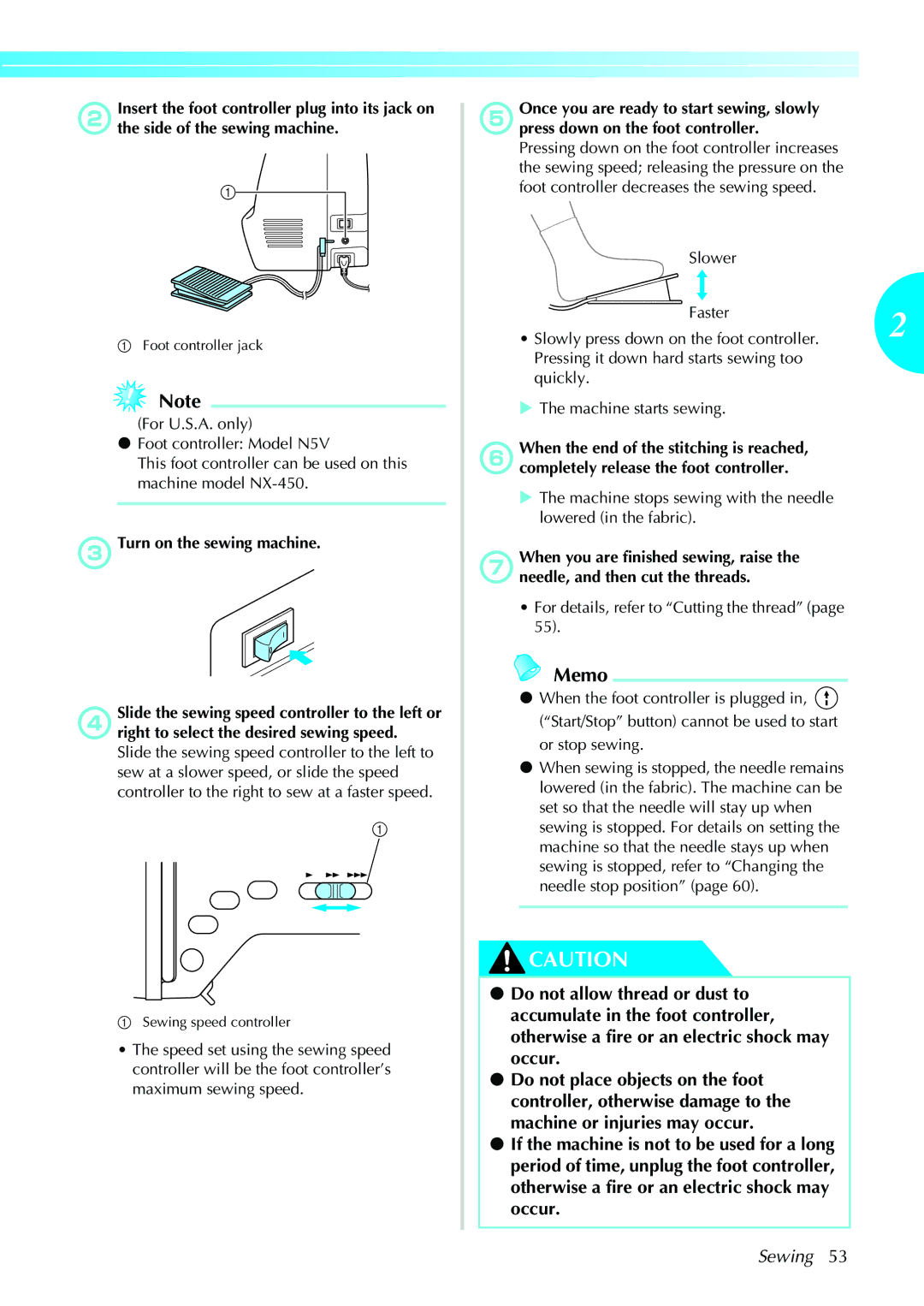 Brother NX-450, N5V operation manual Machine stops sewing with the needle lowered in the fabric 