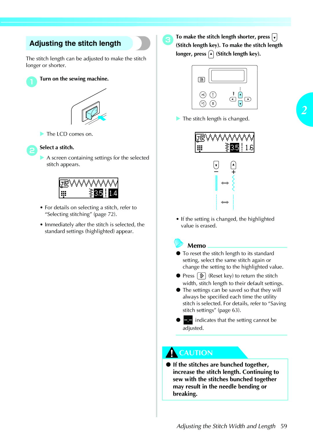 Brother NX-450, N5V operation manual Adjusting the stitch length 