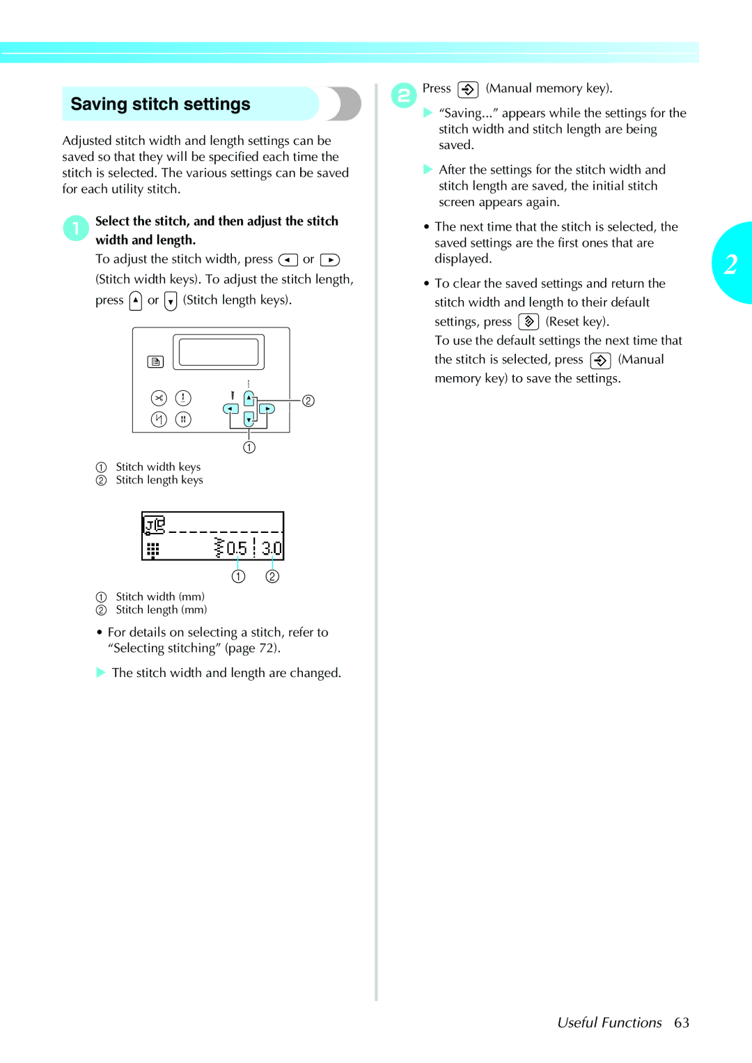 Brother NX-450, N5V operation manual Saving stitch settings 