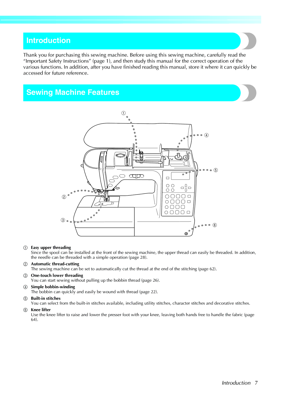 Brother NX-450, N5V operation manual Introduction, Sewing Machine Features 