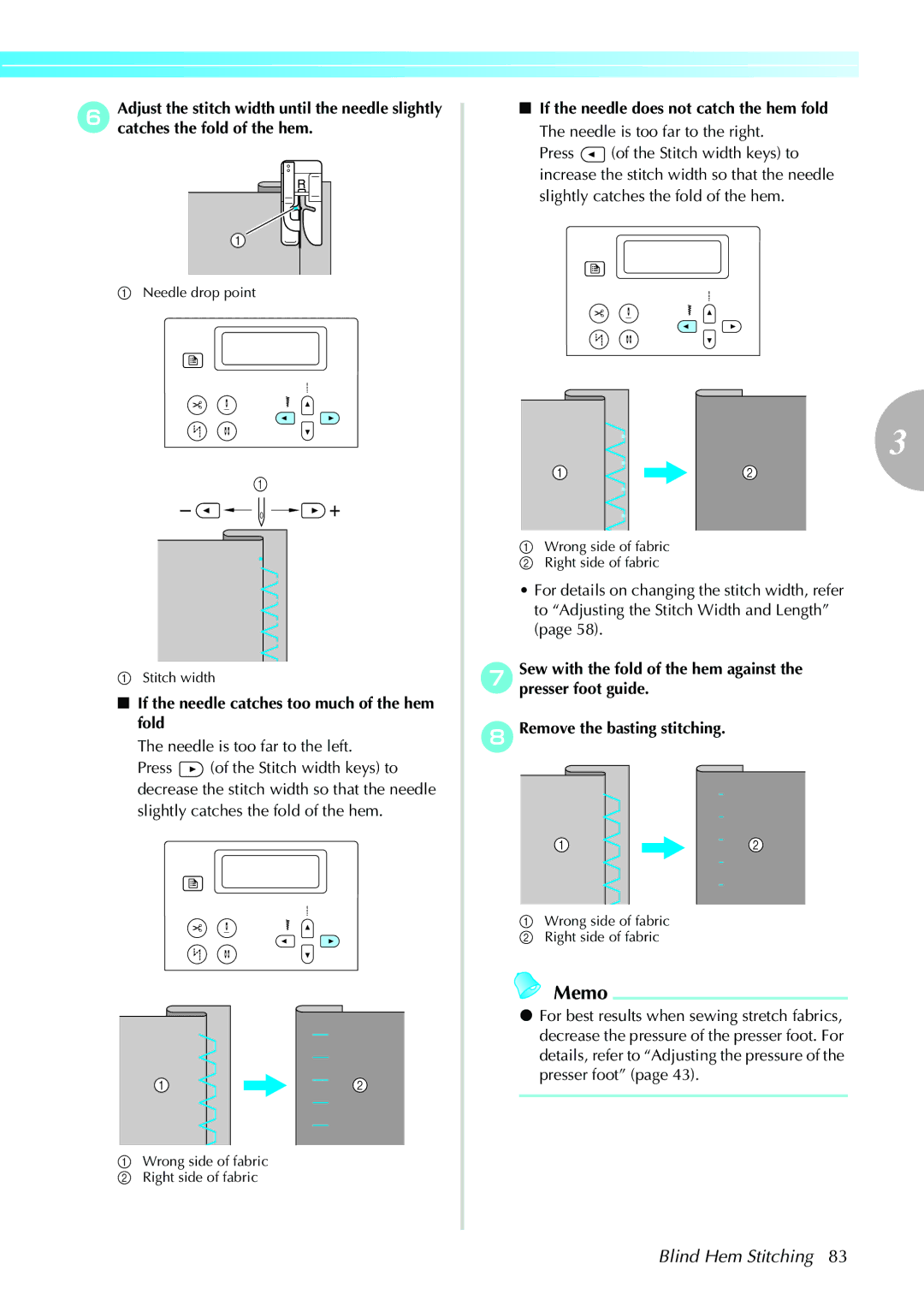 Brother NX-450, N5V operation manual If the needle catches too much of the hem fold 