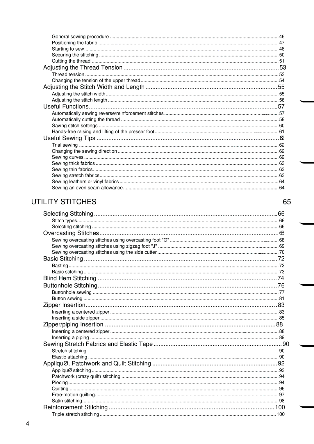 Brother NX 600 operation manual Utility Stitches 