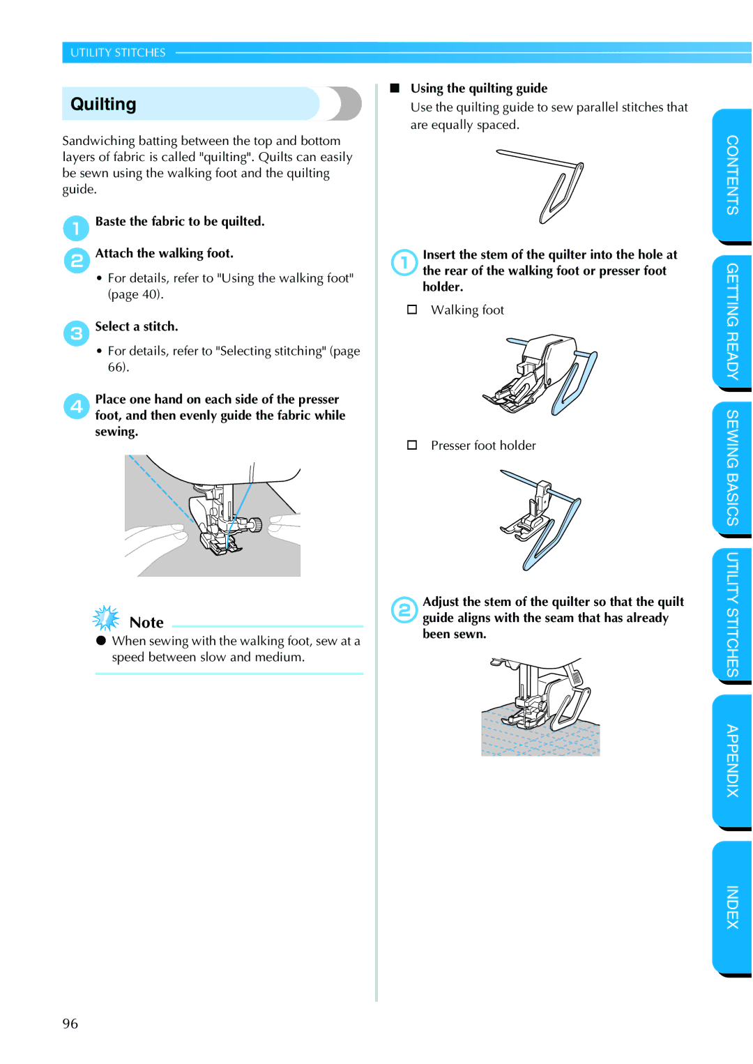 Brother NX 600 operation manual Quilting 