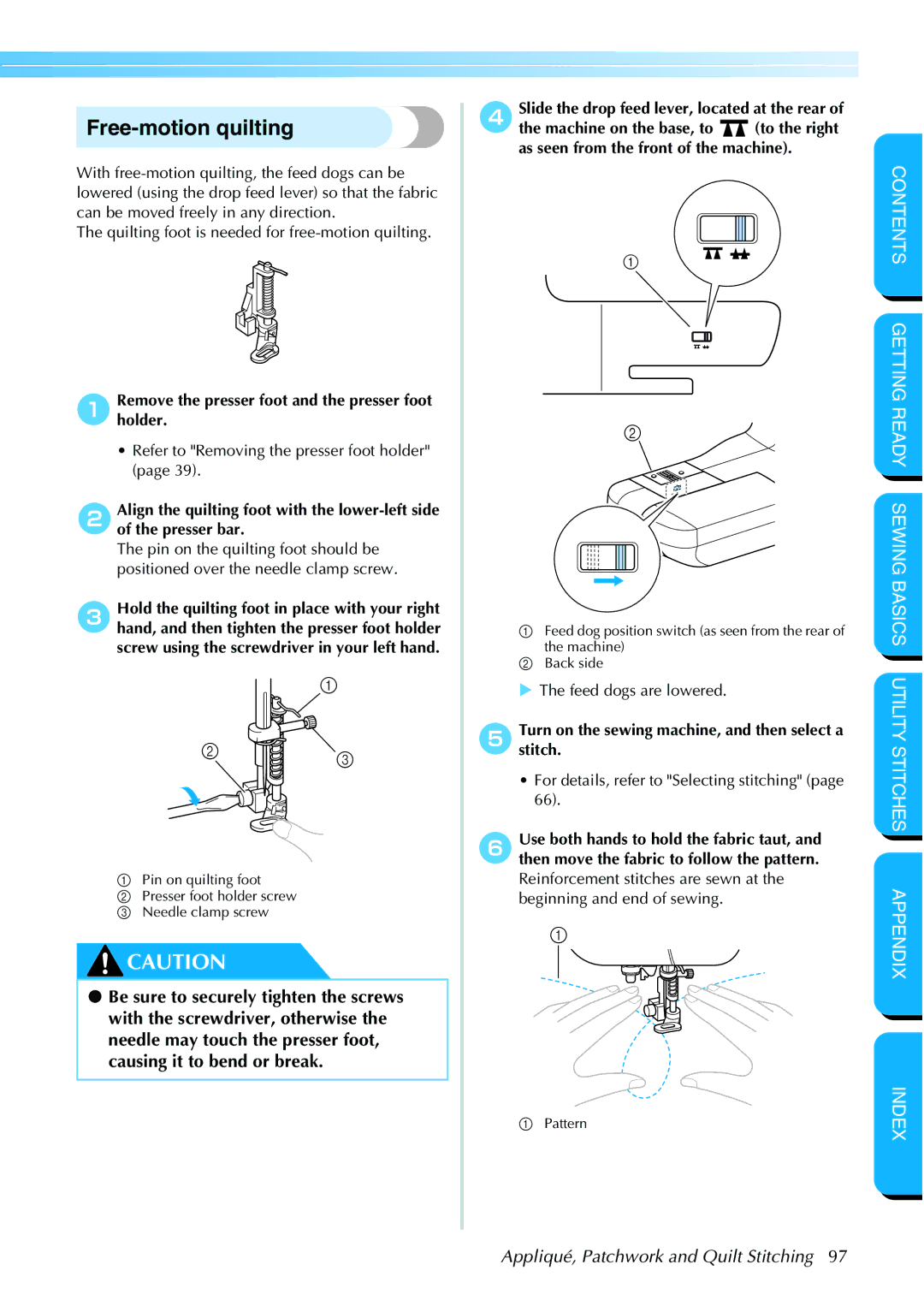 Brother NX 600 operation manual Free-motion quilting 