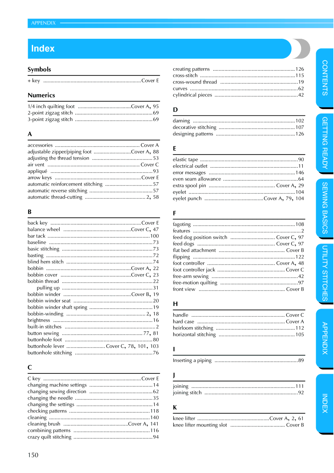 Brother NX 600 operation manual Index 