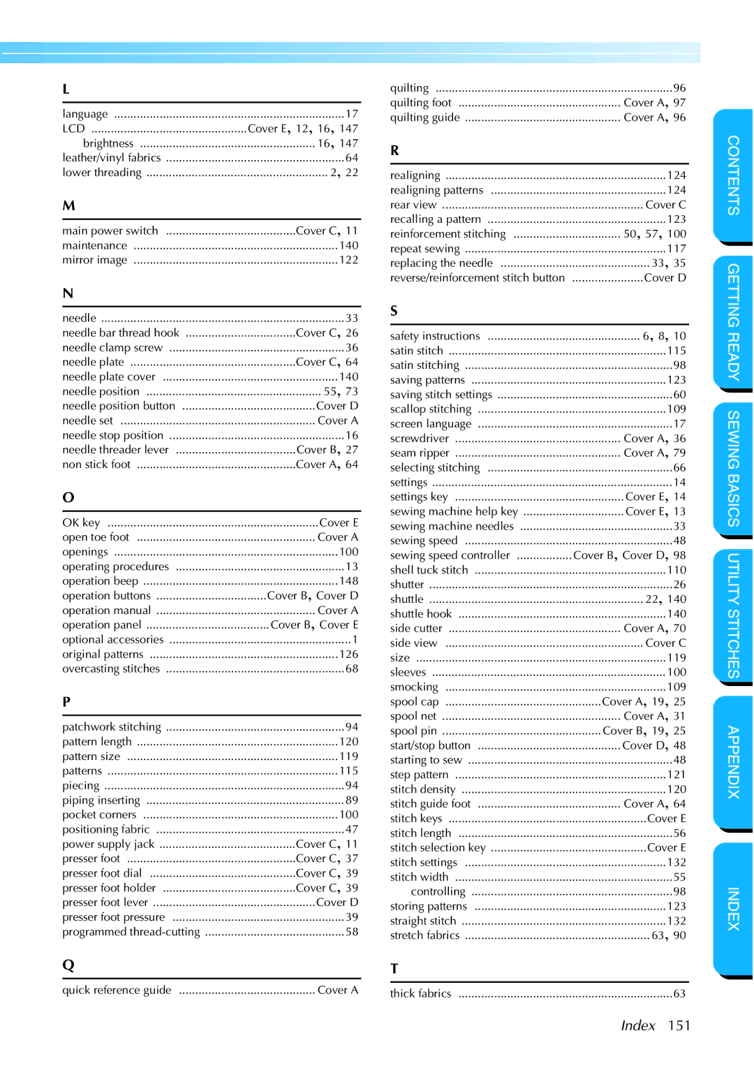 Brother NX 600 operation manual Index 