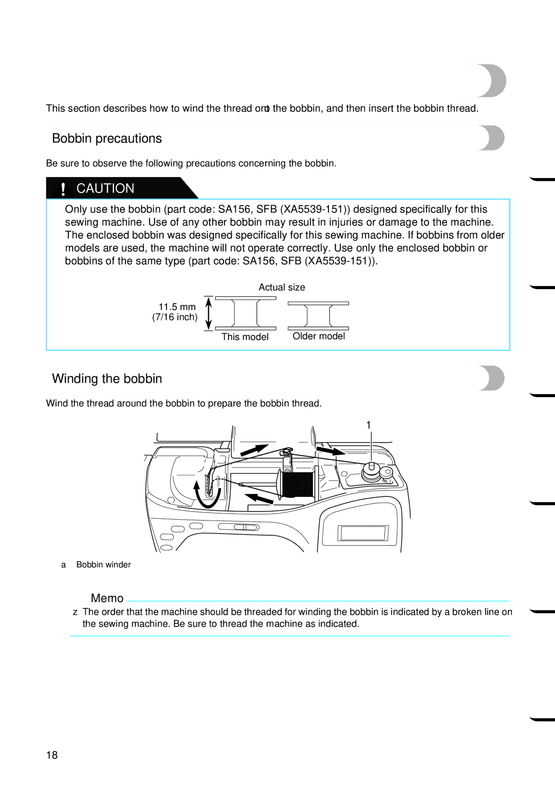 Brother NX 600 operation manual Winding/Installing the Bobbin, Bobbin precautions, Winding the bobbin 