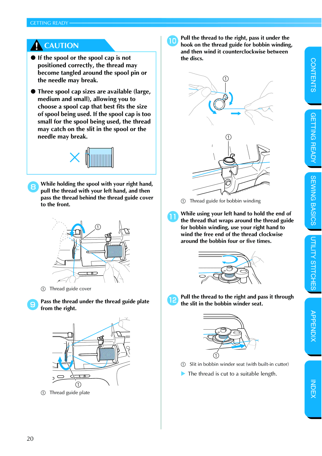 Brother NX 600 operation manual Pass the thread under the thread guide plate from the right 