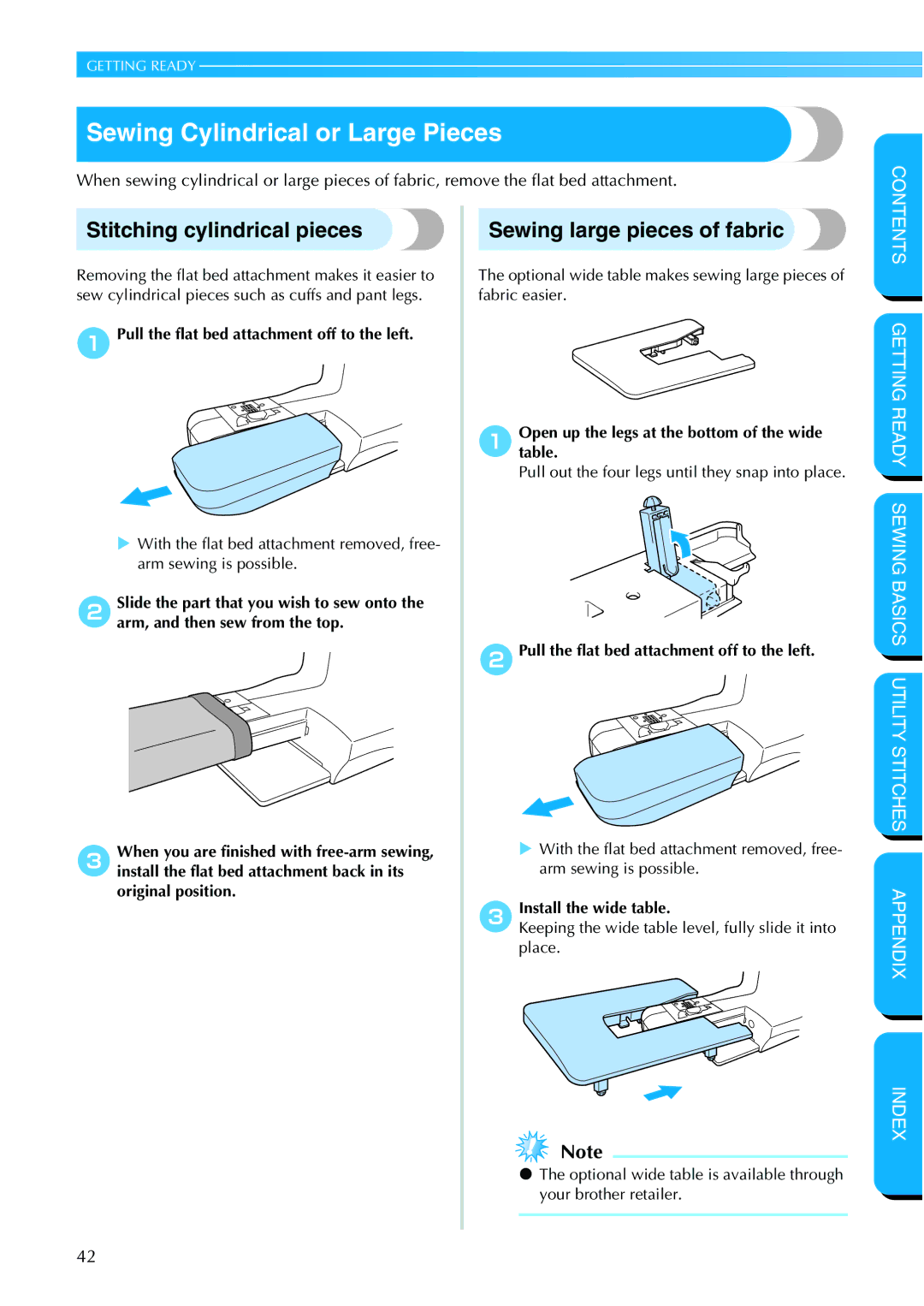 Brother NX 600 Sewing Cylindrical or Large Pieces, Stitching cylindrical pieces, Sewing large pieces of fabric 