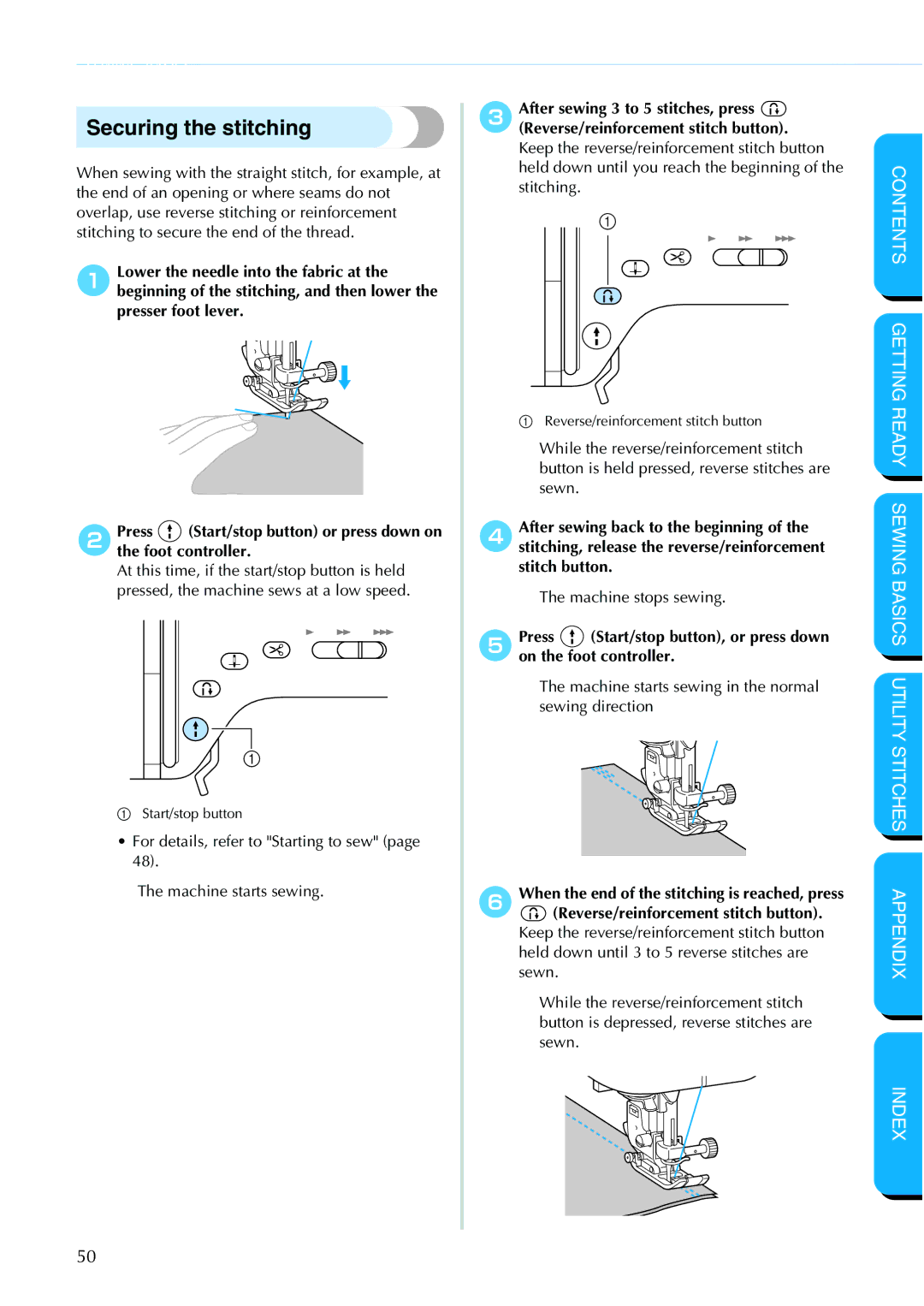 Brother NX 600 operation manual Securing the stitching 