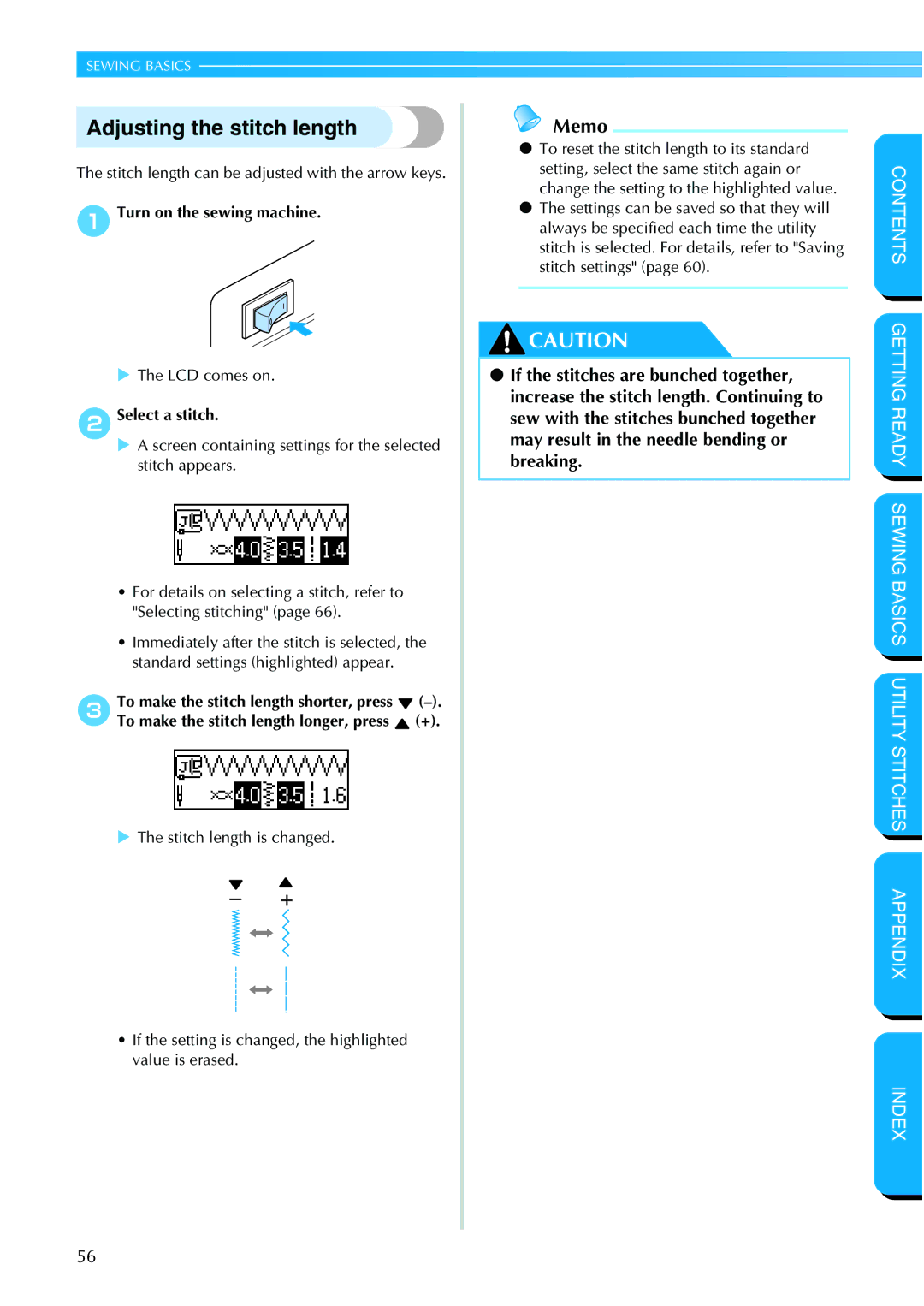 Brother NX 600 operation manual Adjusting the stitch length 