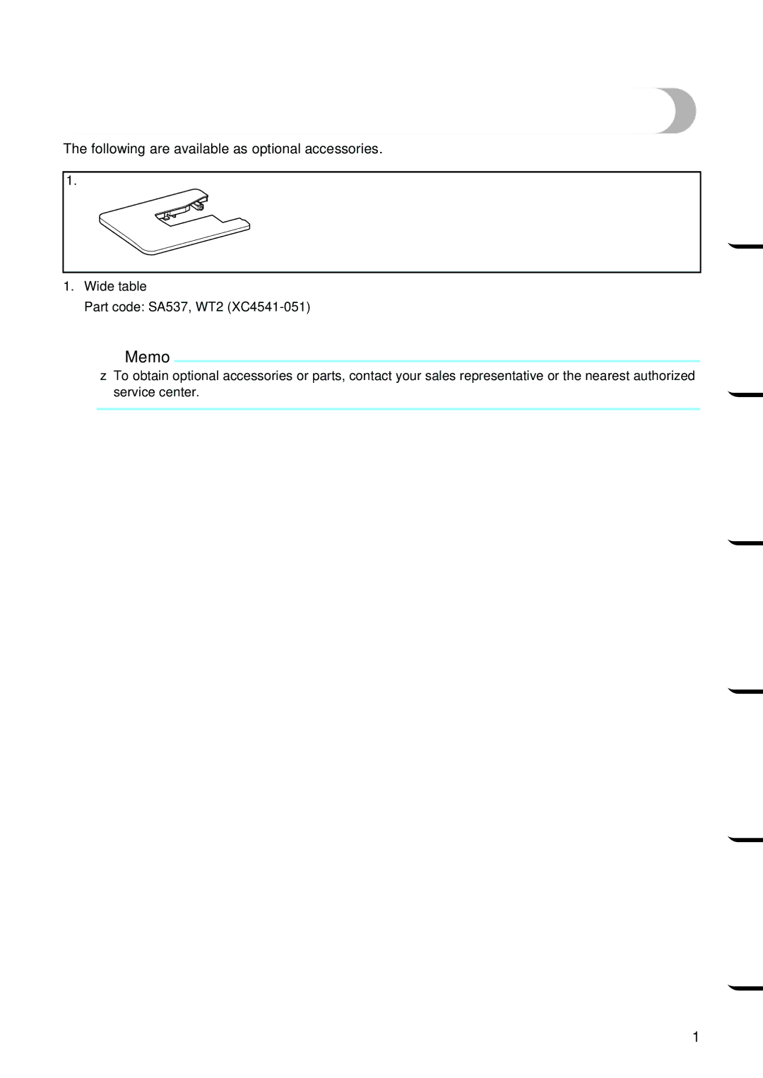 Brother NX 600 operation manual Optional Accessories, Wide table 