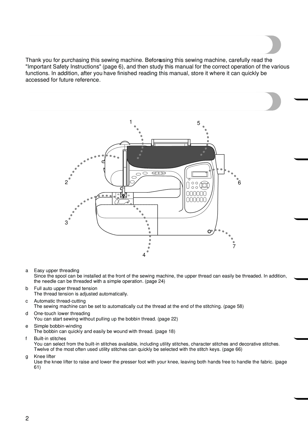 Brother NX 600 operation manual Introduction, Sewing Machine Features 