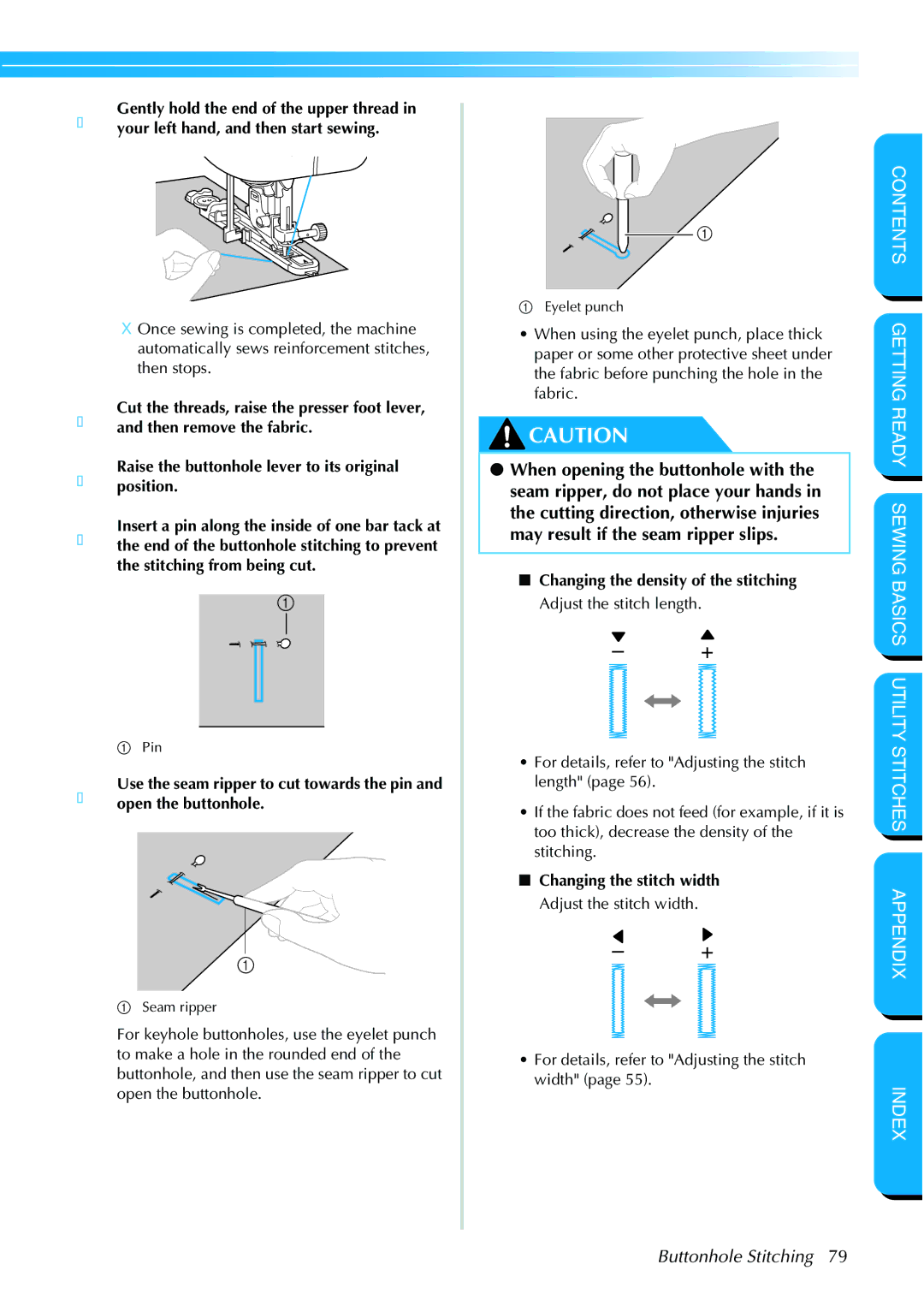 Brother NX 600 operation manual Eyelet punch 