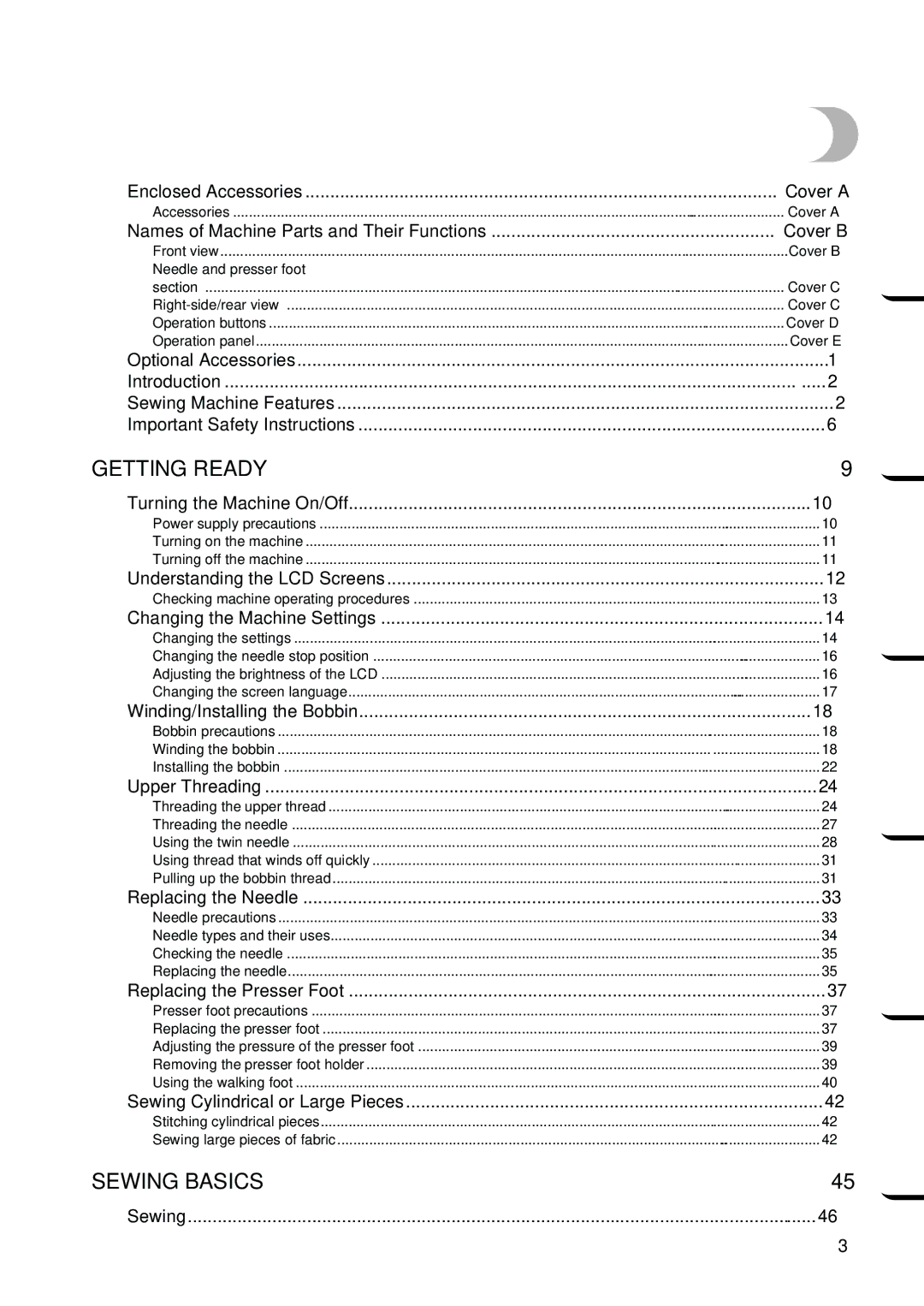 Brother NX 600 operation manual Contents 