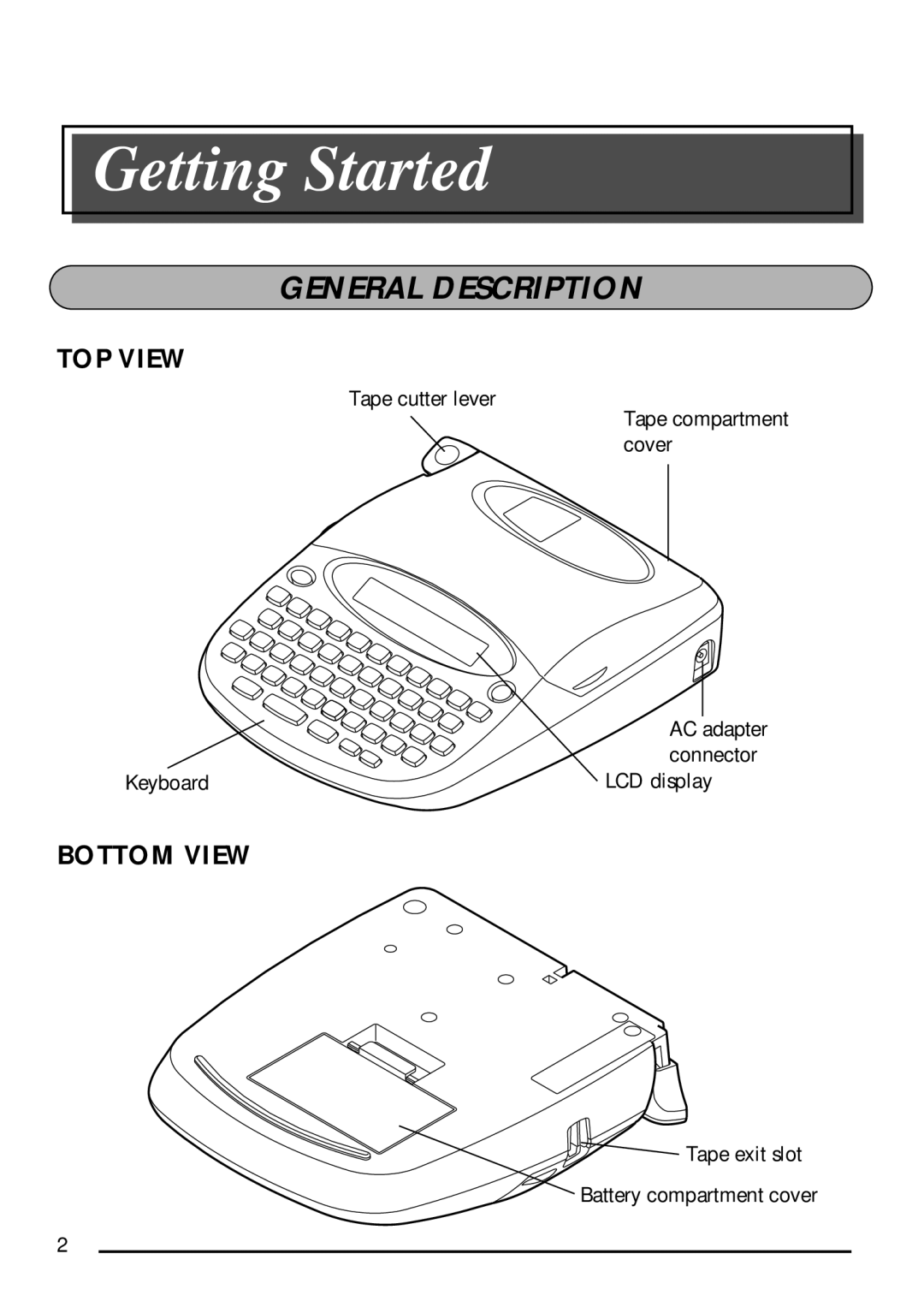 Brother P-touch 1750 manual Getting Started, General Description 