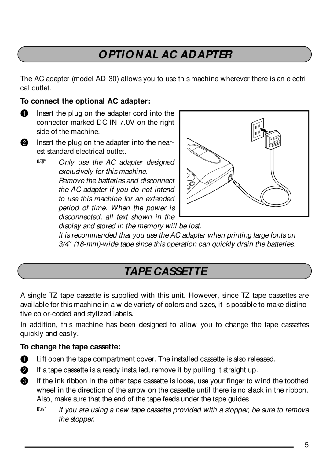 Brother P-touch 1750 manual Optional AC Adapter, Tape Cassette 