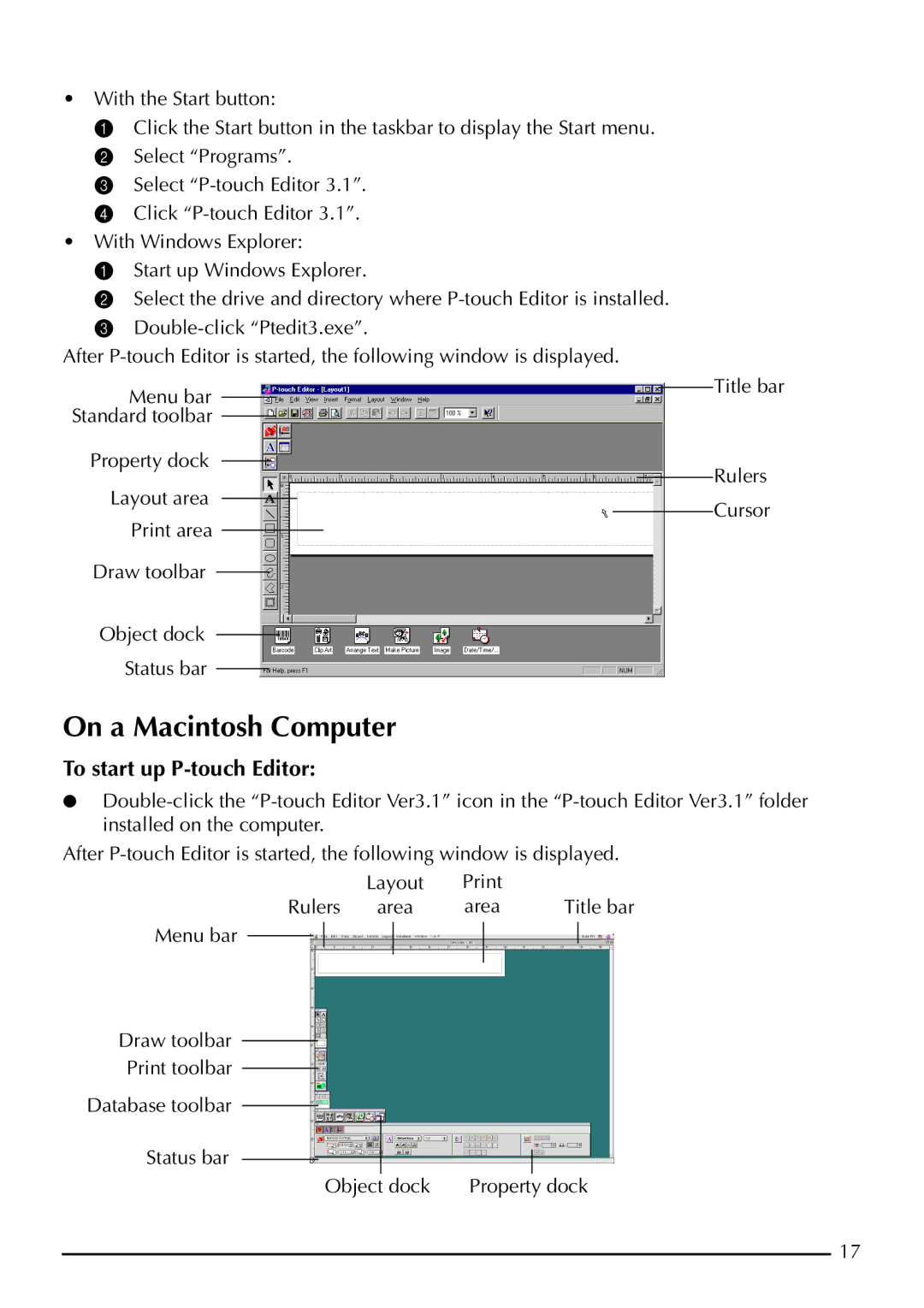 Brother P-touch 2310, P-touch 2300 manual Title bar 