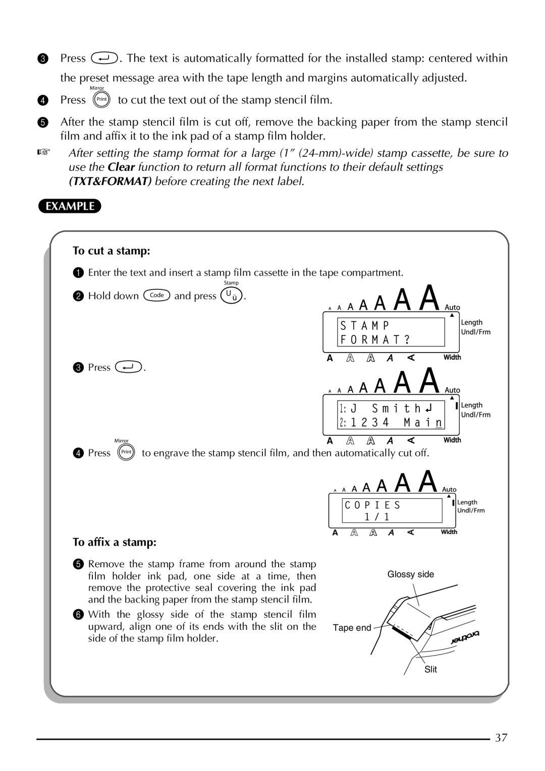 Brother P-touch 2310, P-touch 2300 manual To cut a stamp, To afﬁx a stamp 