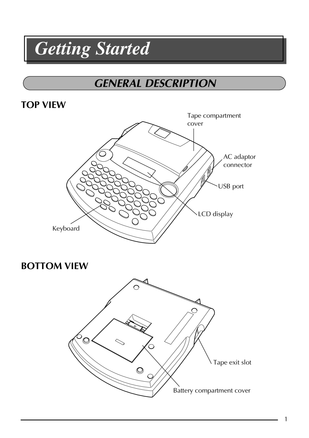 Brother P-touch 2310, P-touch 2300 manual Getting Started, General Description 