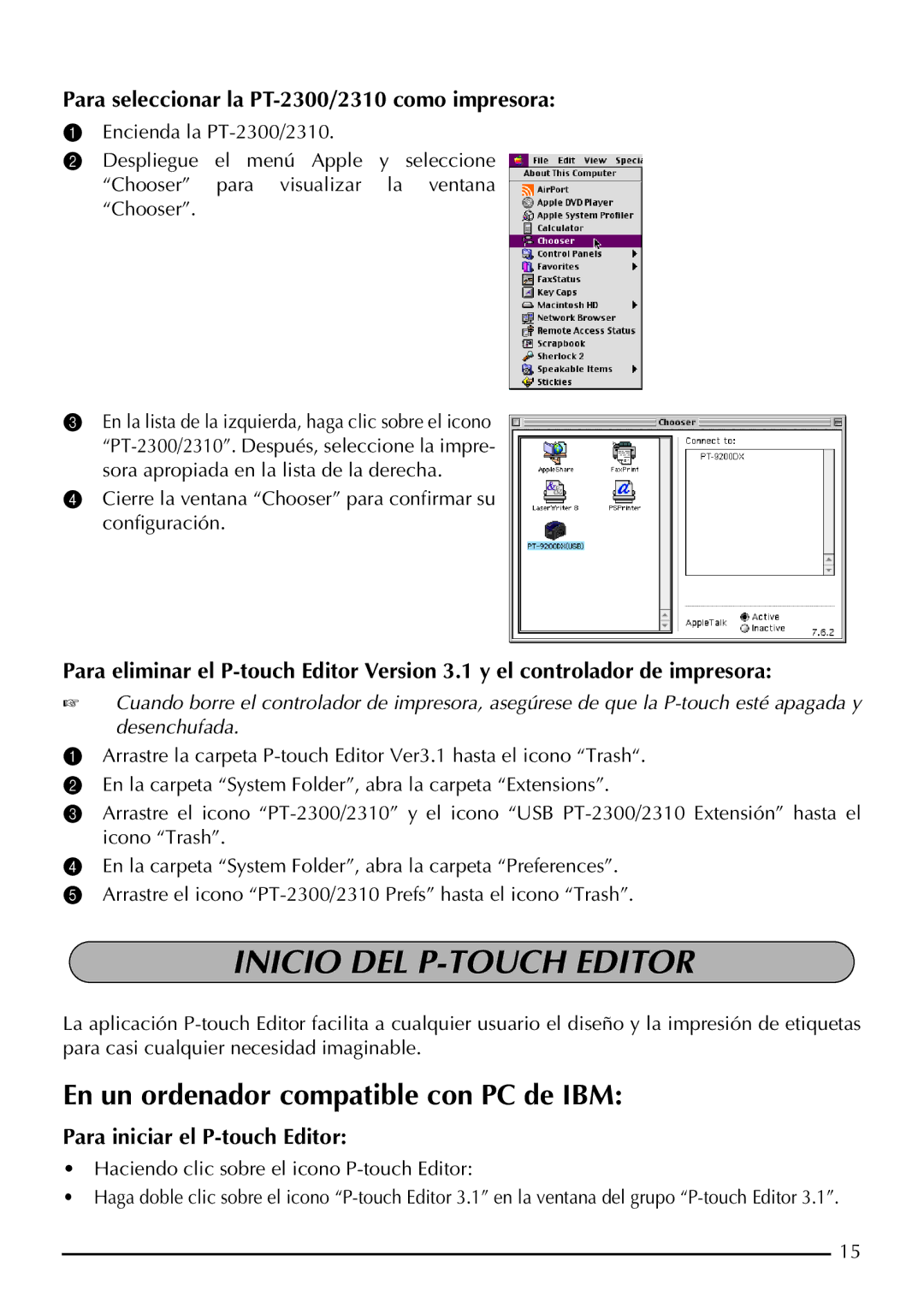 Brother P-touch 2300, P-touch 2310 manual Inicio DEL P-TOUCH Editor, Para seleccionar la PT-2300/2310 como impresora 