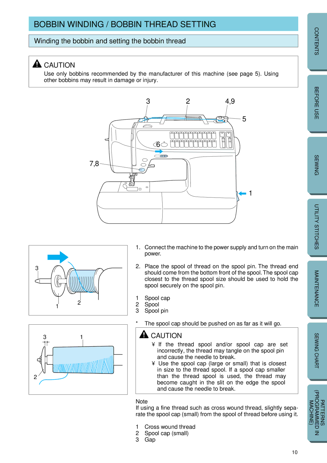 Brother PC-2800 Bobbin Winding / Bobbin Thread Setting, Winding the bobbin and setting the bobbin thread, 324,9 